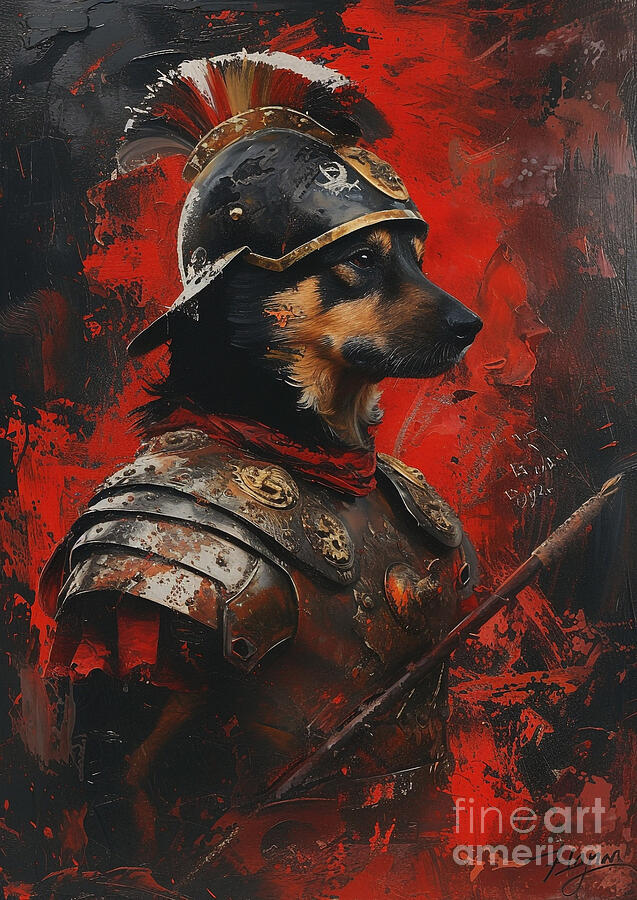 German Shepherd Painting - Harrier - in the uniform of a Roman couriers assistant, enduring and swift by Adrien Efren