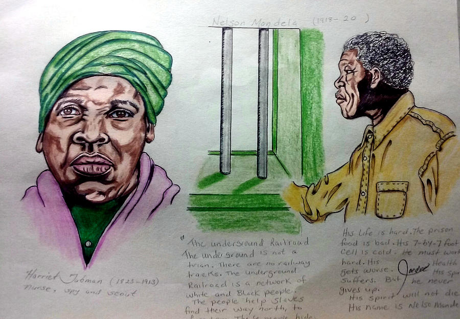 Harriet Tubman and Nelson Mandela Drawing by Joedee