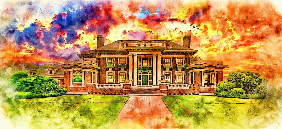 Harrington House in Amarillo, Texas, at sunset - pen and watercolor ...