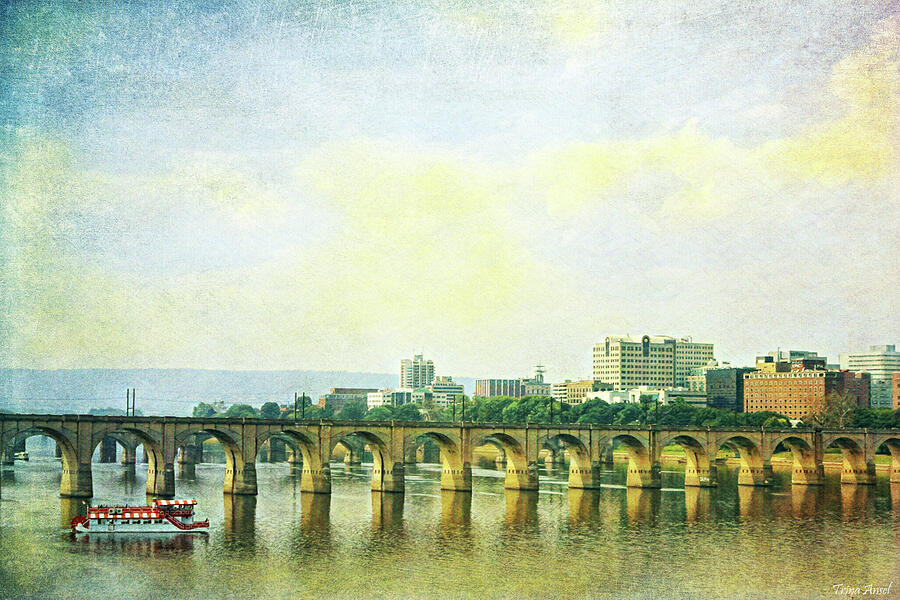 Harrisburgs Market Street Bridge over the Susquehanna River Digital Art by Trina Ansel