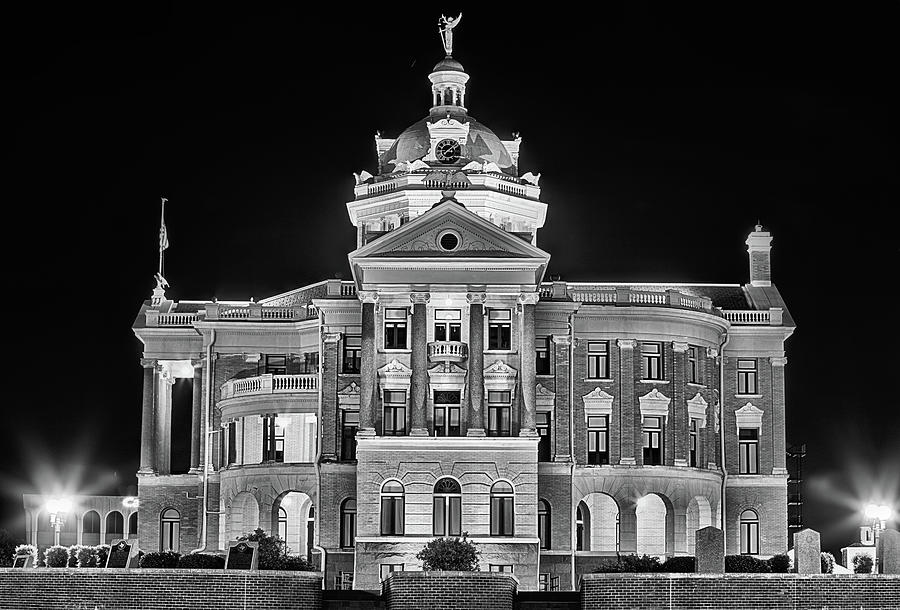 Harrison County Courthouse Nights Black and White Photograph by JC Findley