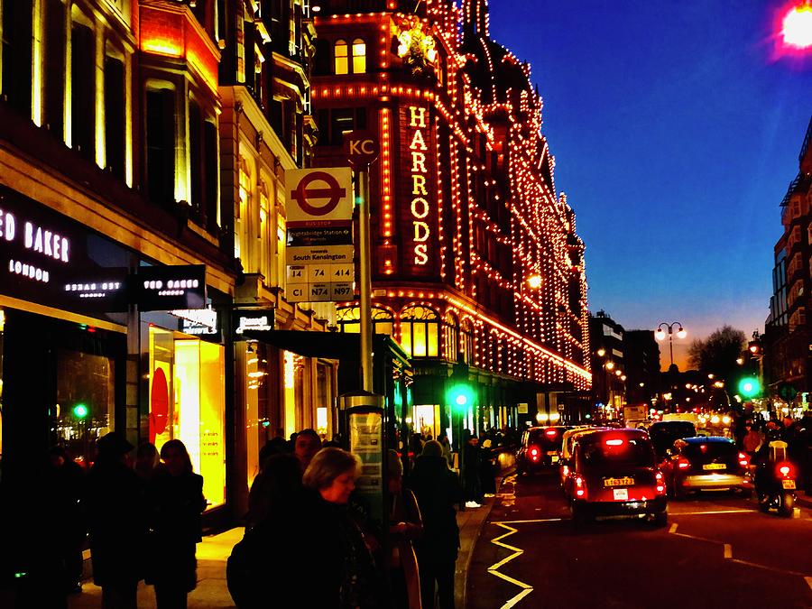 Harrods London at sunset Photograph by Funkpix Photo Hunter