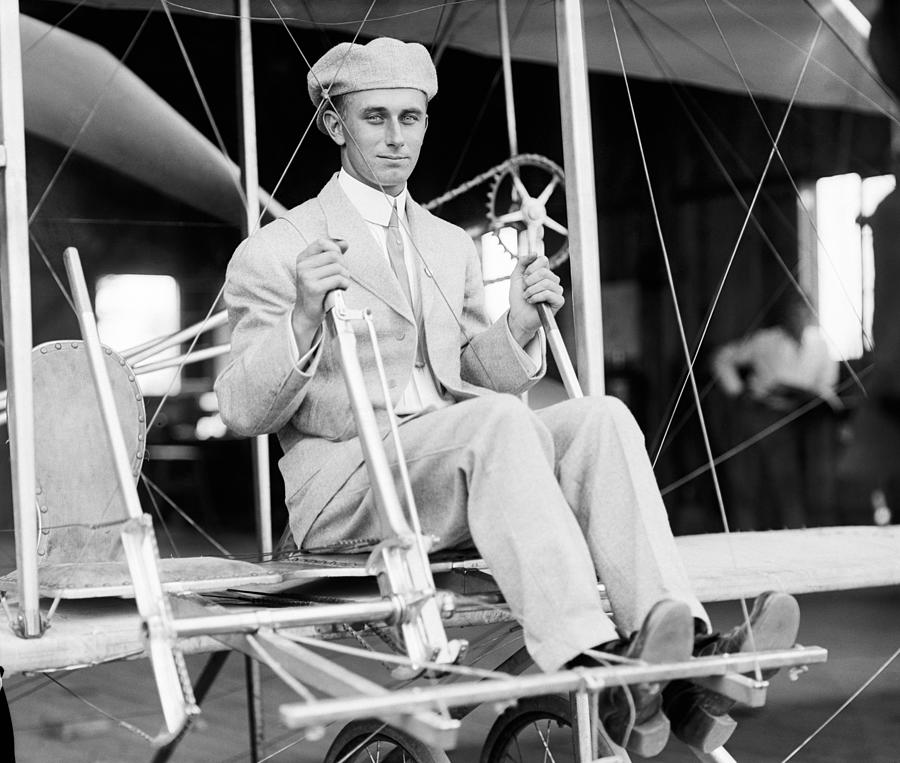 Harry Atwood Sitting In Wright Brothers Plane - Circa 1911 Photograph by War Is Hell Store