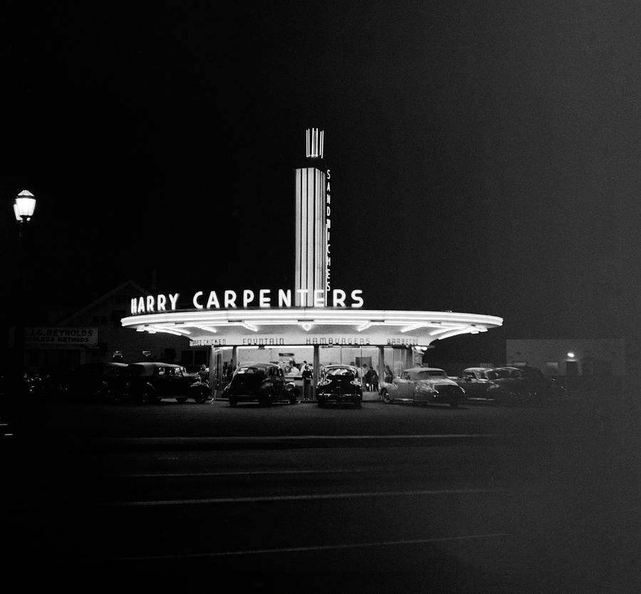 Harry Carpenters Drive-In Restaurant - Hollywood 1942 - Russell Lee Photograph by War Is Hell Store