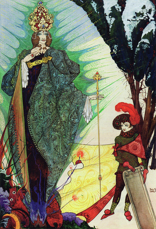 Harry Clarke illustrations for Andersens Fairy Tales 1916 - Kai and the Snow Queen Drawing by Harry Clarke