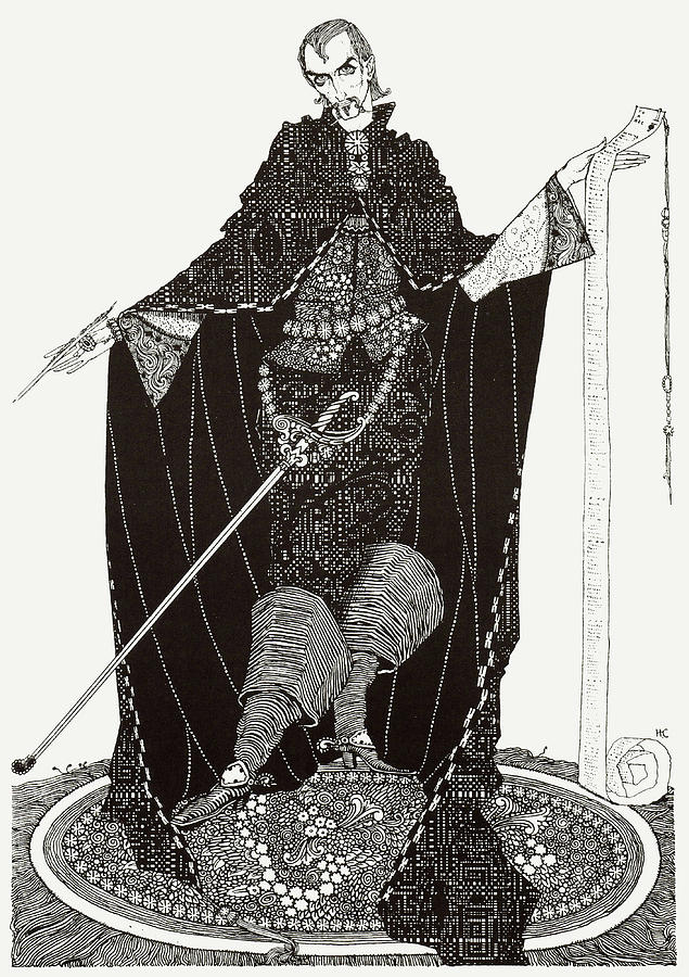 Harry Clarke illustrations for Andersens Fairy Tales 1916 - The Galoshes of Fortune, The Lieutenant Drawing by Harry Clarke