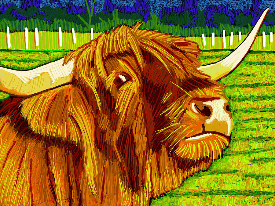 Hairy Coo Kiss Painting by Rod Whyte