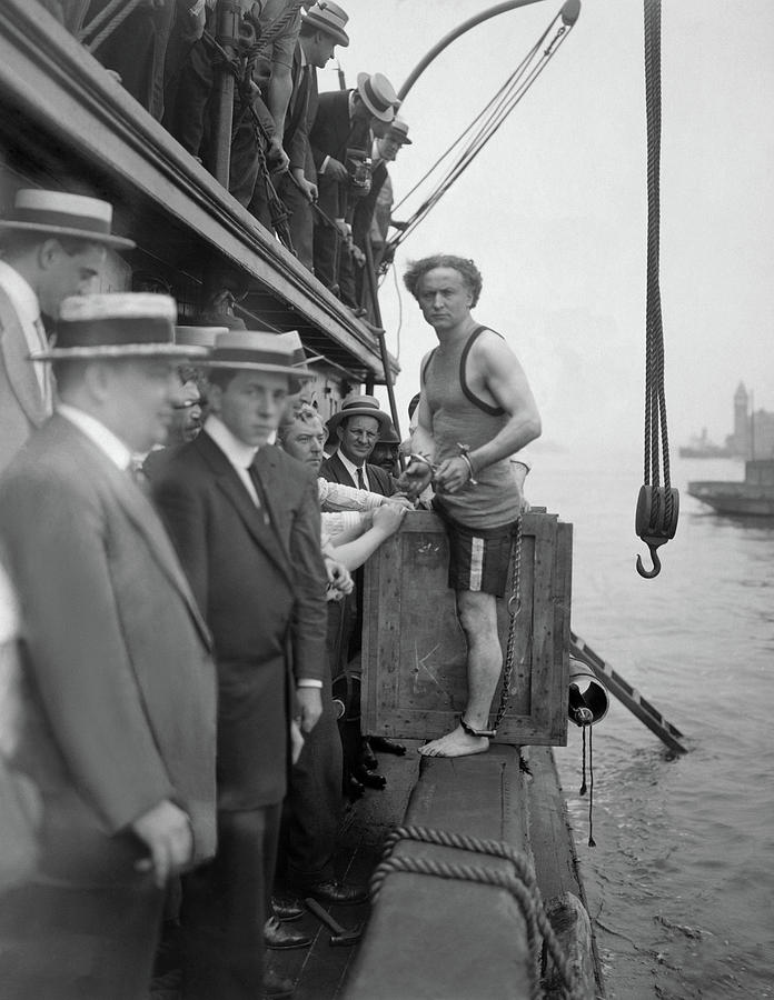 Harry Houdini Preparing For Escape Act - New York Harbor - 1912 Photograph by War Is Hell Store