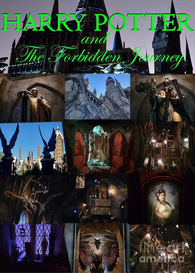 Harry Potter Forbidden Journey Poster Green Text Mixed Media
