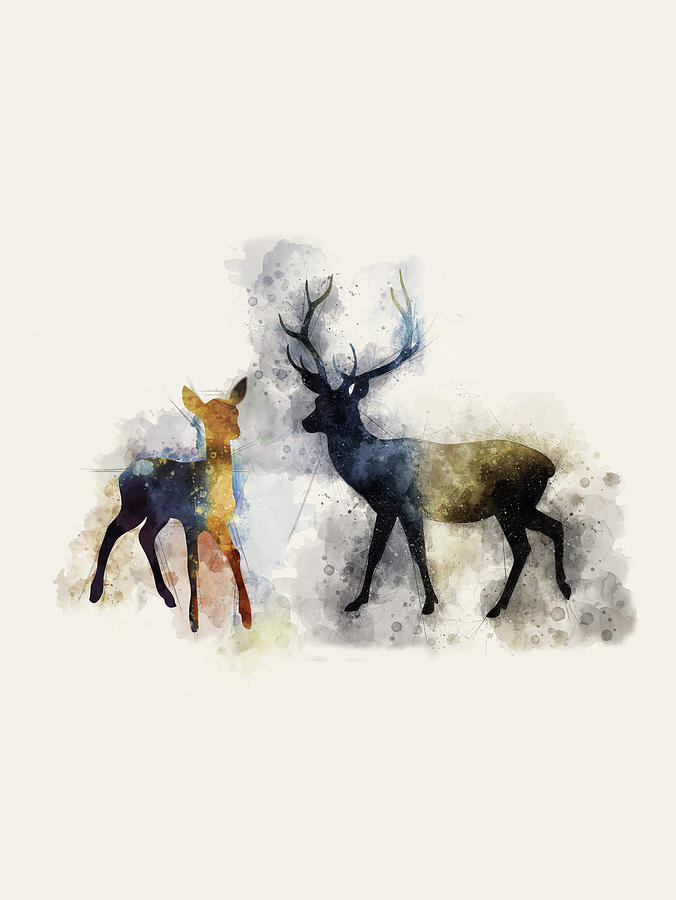 Harry Potter Patronus Stag and Deer Watercolor Painting by Ink Well