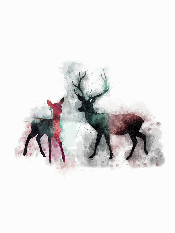 Harry Potter Patronus Stag And Doe Watercolor II Digital Art by Ink Well