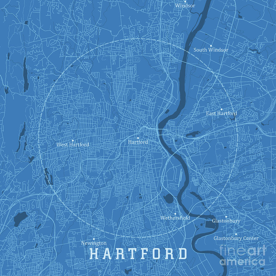 Hartford CT City Vector Road Map Blue Text Digital Art by Frank ...