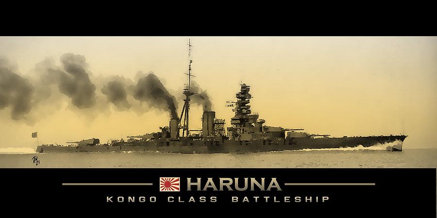 Haruna Digital Art - Haruna battleship IJN by John Wills