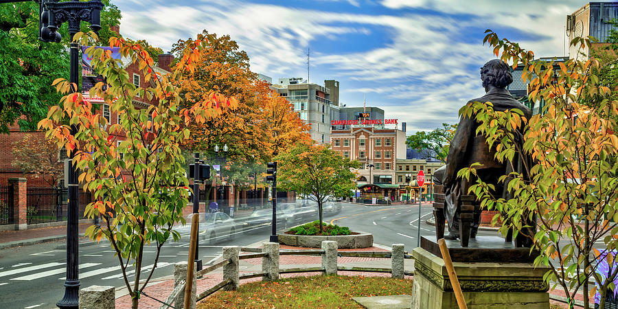 Harvard Square and Cambridge Massachusetts Skyline Panorama in The Fall Photograph by Gregory Ballos