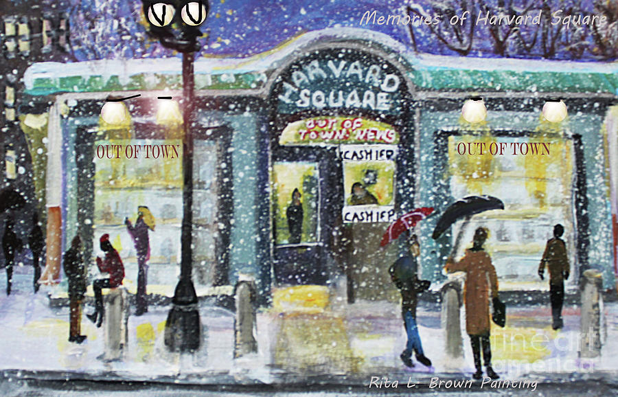 Harvard Square on a Snowy Evening Painting by Rita Brown