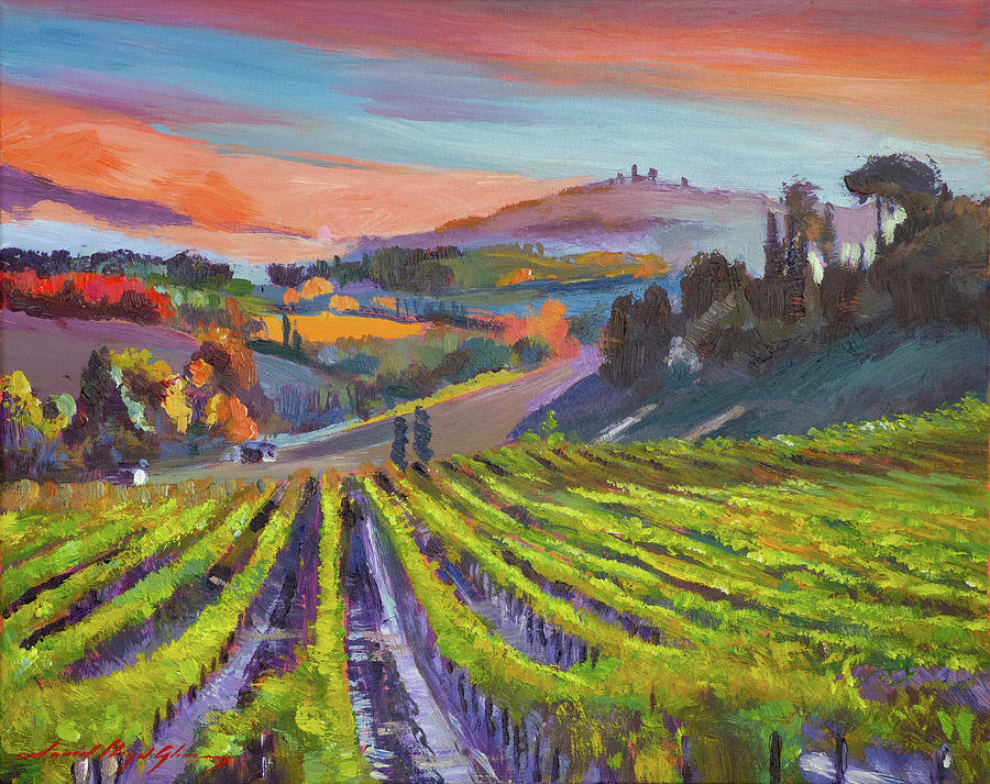Harvest At San Gimignano Vineyards Painting by David Lloyd Glover