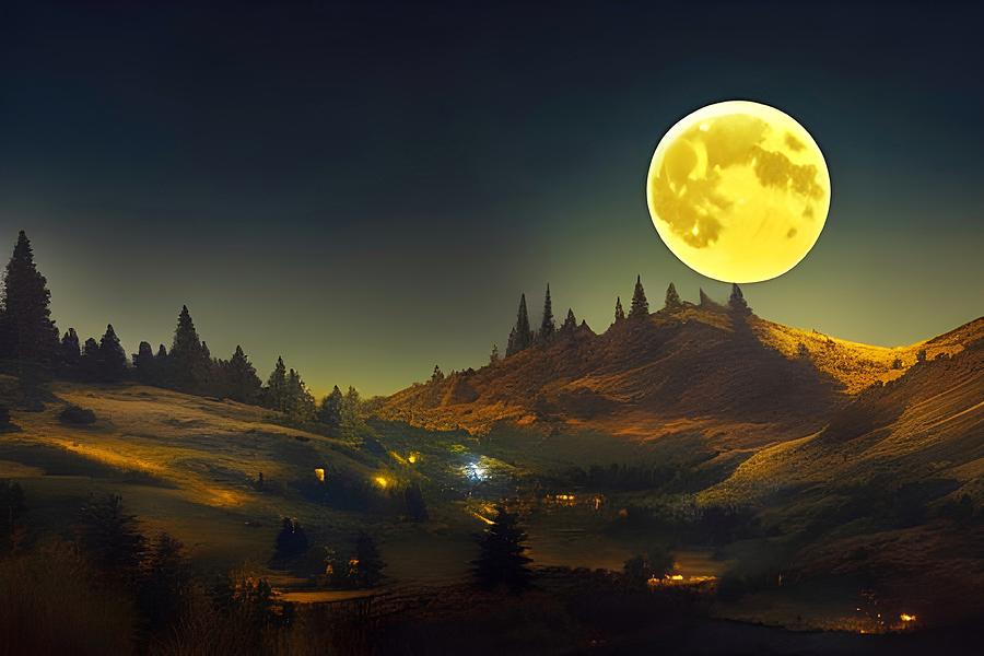 Harvest Moon Over Farm Digital Art by Beverly Read