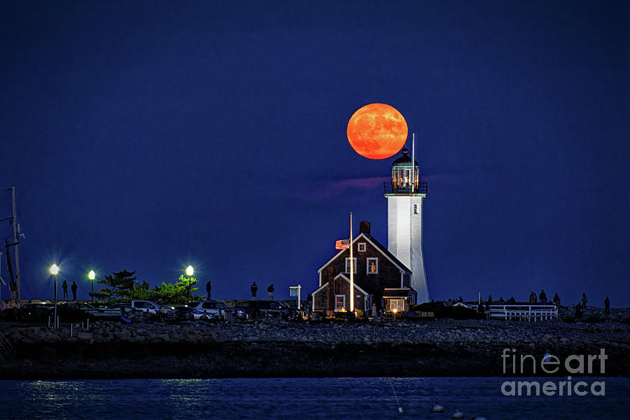 Harvest Moon Rise at Scituate Lighthouse Photograph by Mark OConnell
