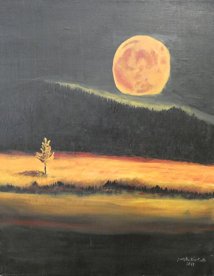 Harvest Moon Shining Brightly Painting by Joseph Eisenhart