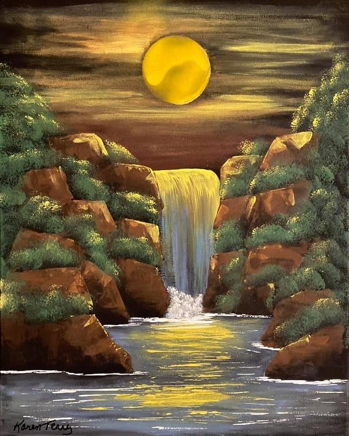 Harvest Moon Waterfall Painting by Karen Terry - Fine Art America