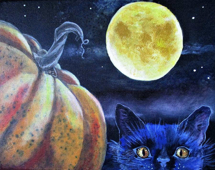 Harvest Moon Cat Blues Painting by Lynn Raizel Lane