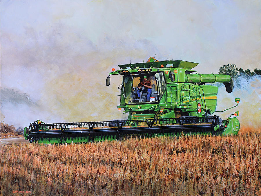 Harvesting Soybeans Painting by Karl Wagner