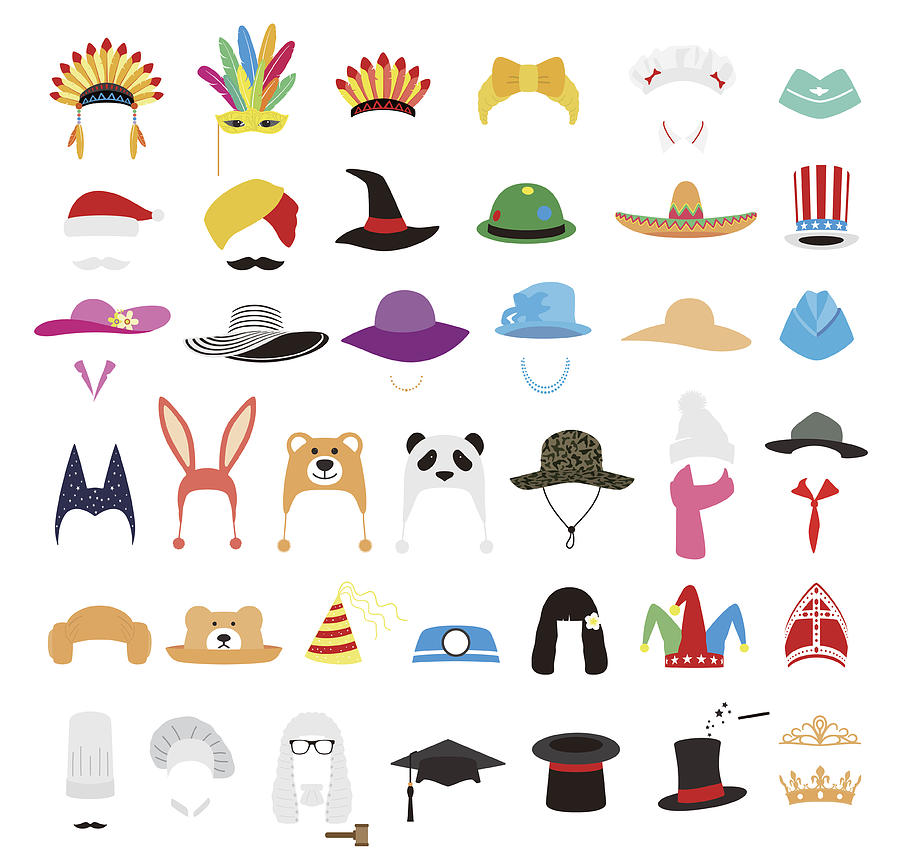 Hat And Cap Icon Set, Vector Illustration Drawing by Hakule