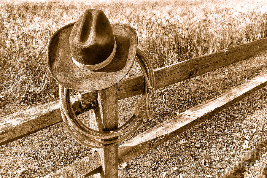 Hat and Lariat - Sepia Photograph by Olivier Le Queinec Hat and Lariat - Sepia Photograph by Olivier Le Queinec