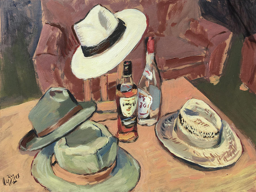 Still Life Painting - Hats and Bottles by Nop Briex