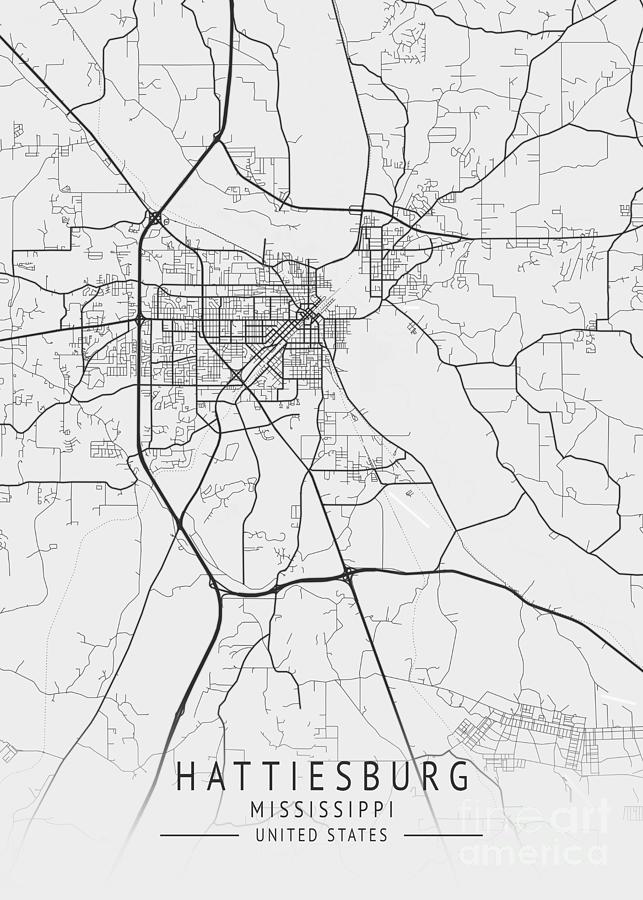 Hattiesburg - Mississippi US Gray City Map Digital Art by Tien Stencil ...