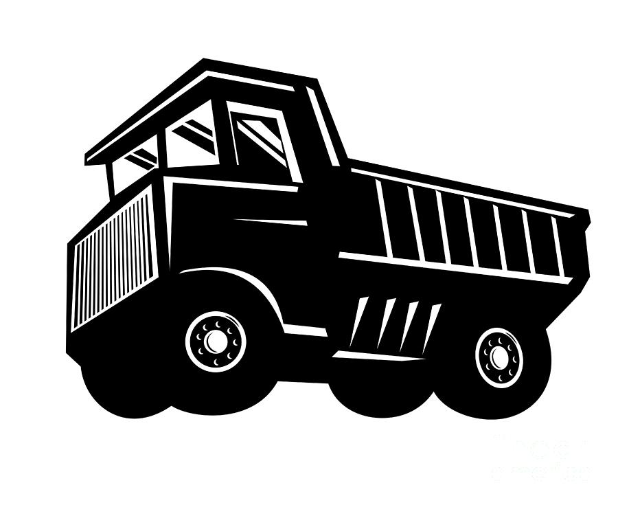 Black And White Digital Art - Haul Truck or Rigid Dump Truck Retro Woodcut Style Black and White by Aloysius Patrimonio
