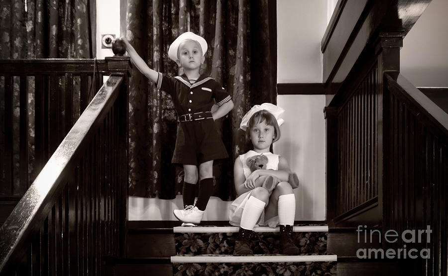 Haunted by History - Children on the Stairs Photograph by Sad Hill - Bizarre Los Angeles Archive