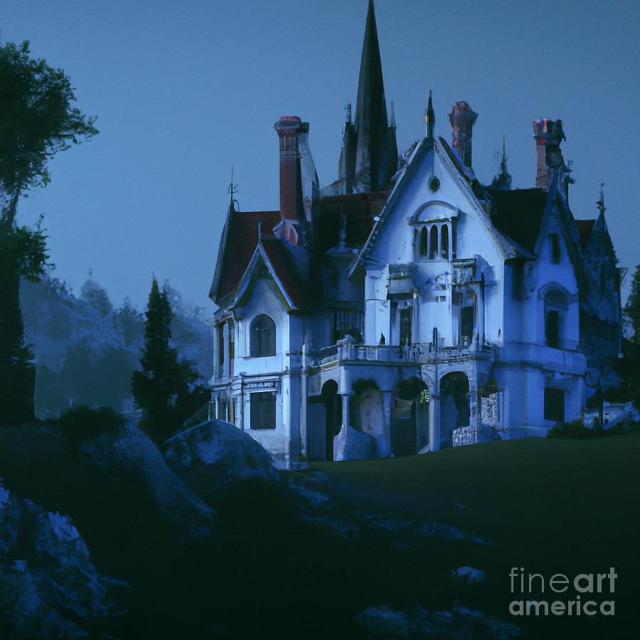 Haunted Mansion Ghost House at Night Scary Creepy Landscape Drawing v12 ...