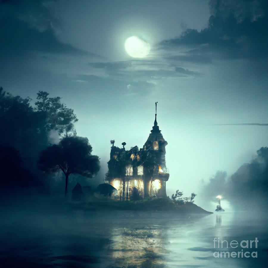 Haunted Mansion Ghost House at Night Scary Creepy Landscape Drawing v65 ...