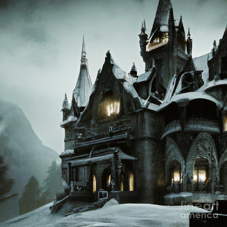 Haunted Mansion Ghost House at snowy mountains Scary Creepy Landscape ...