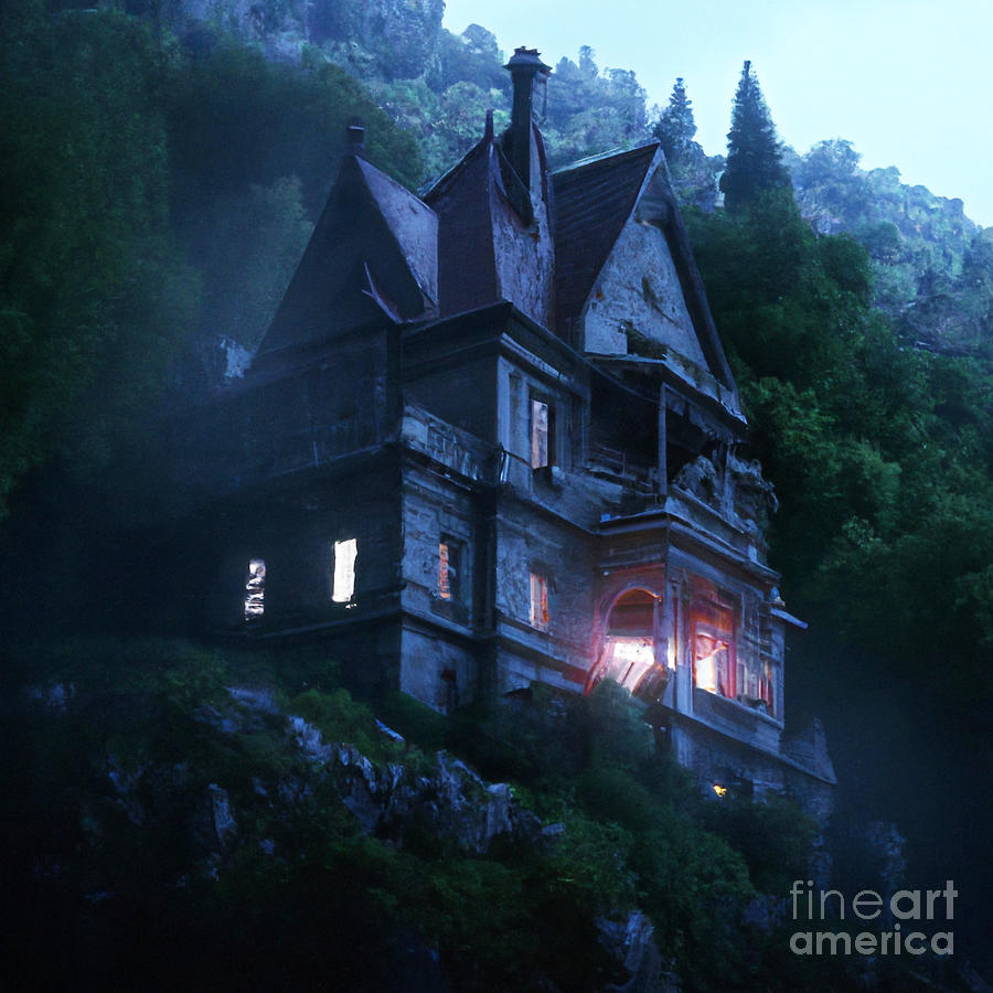 Haunted Mansion Ghost House in the Mountains Scary Creepy Landscape ...