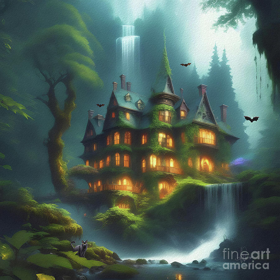 Haunted Mansion on the Hill Digital Art by Vicki Pelham