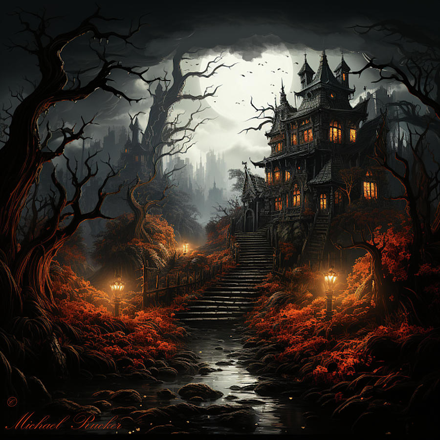Halloween Digital Art - Haunted old House by Michael Rucker