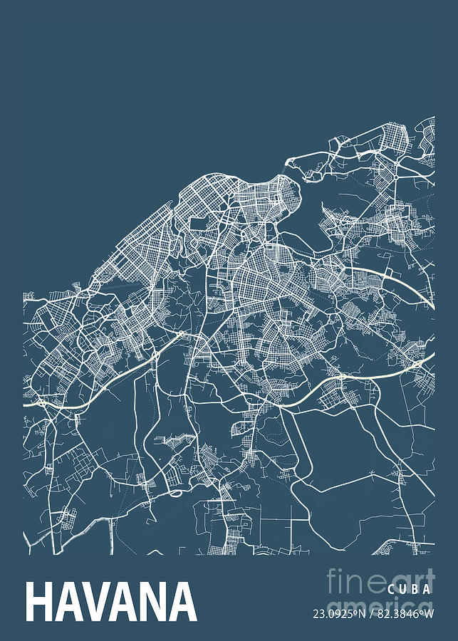 Havana - Cuba Blueprint City Map Digital Art by Tien Stencil - Fine Art ...