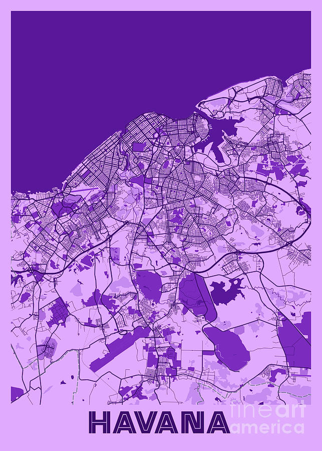 Havana - Cuba Lavender City Map Digital Art by Tien Stencil - Pixels