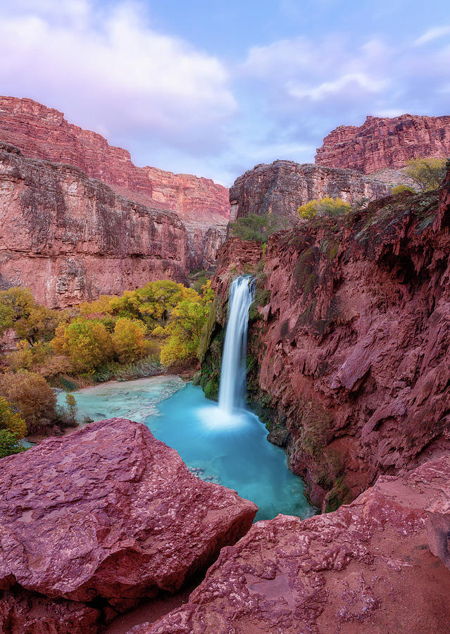 Havasu Falls with a touch of fall colors Photograph by Alex Mironyuk