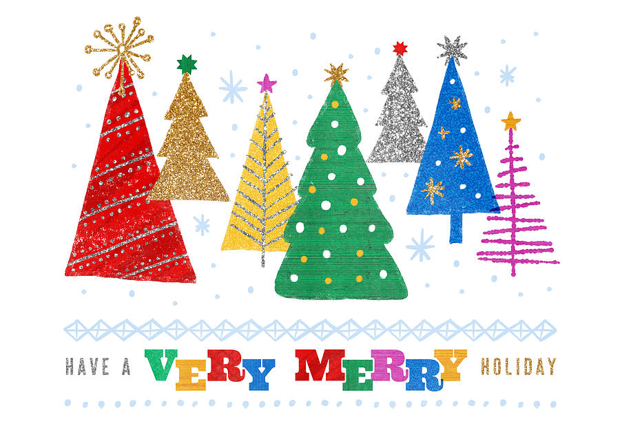 Have a Very Merry Holiday- Modern Rainbow Vintage Holiday Tree art by Jen Montgomery Painting by Jen Montgomery
