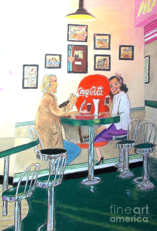 Having a burger with the Coca Cola Pinup Girl Pastel by Rae  Smith PAC