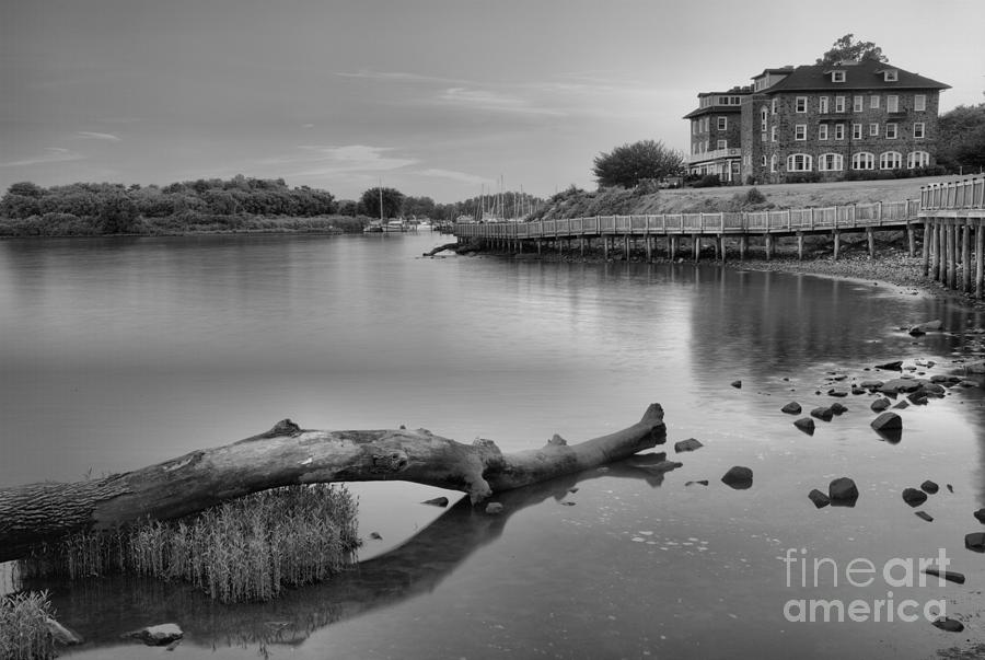 Havre De Grace Bayou Building Sunset Black And White Photograph by Adam Jewell
