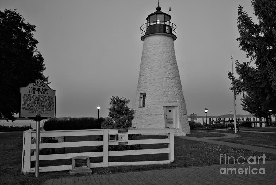 Havre De Grace Concord Point Lighthouse Black And White Photograph by Adam Jewell