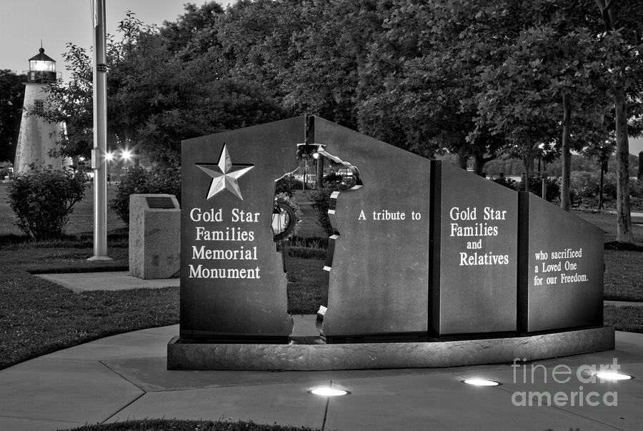 Havre De Grace Gold Star Memorial And Concord Lighthouse Black And White Photograph by Adam Jewell