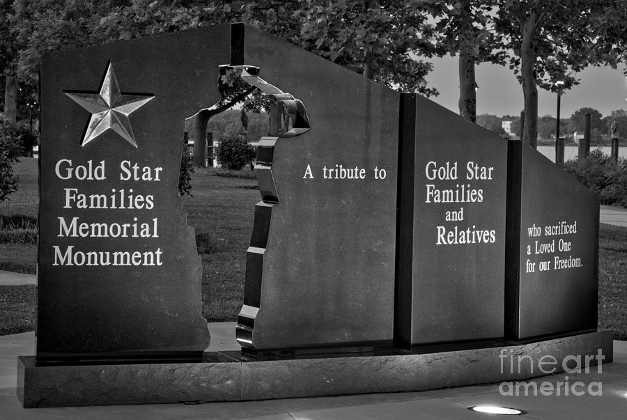 Havre De Grace Gold Star Memorial Closeup Black And White Photograph by Adam Jewell