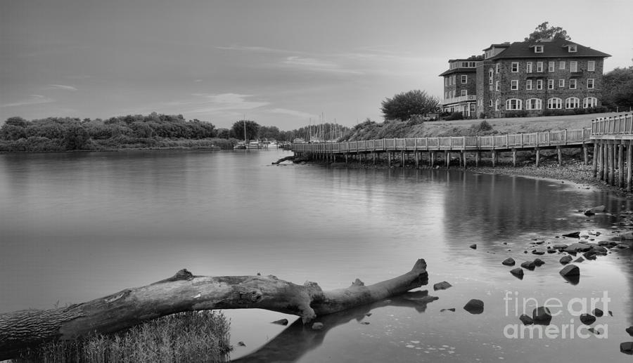 Havre De Grace Waterfront Panorama Black And White Photograph by Adam Jewell