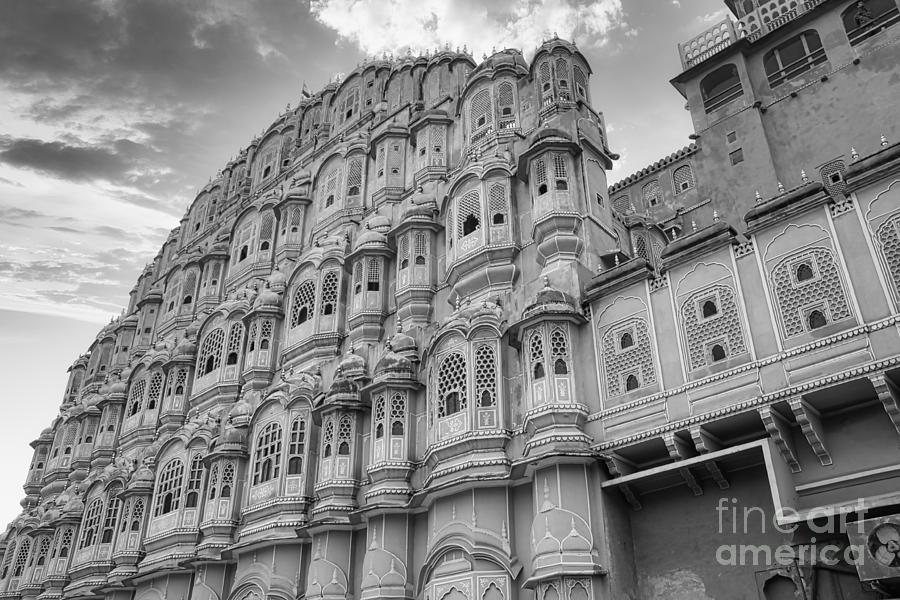Hawa Mahal Jaipur Rajasthan India - Facade from the main road BW Photograph by Stefano Senise