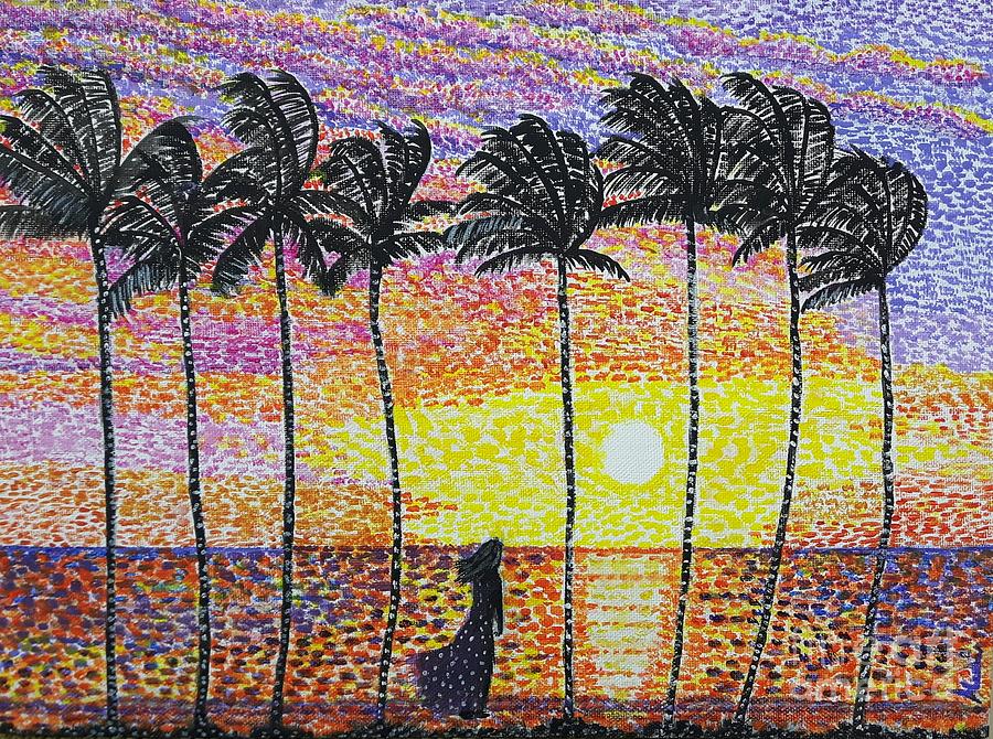 Wakiki beach sunset Painting by Nadia Spagnolo